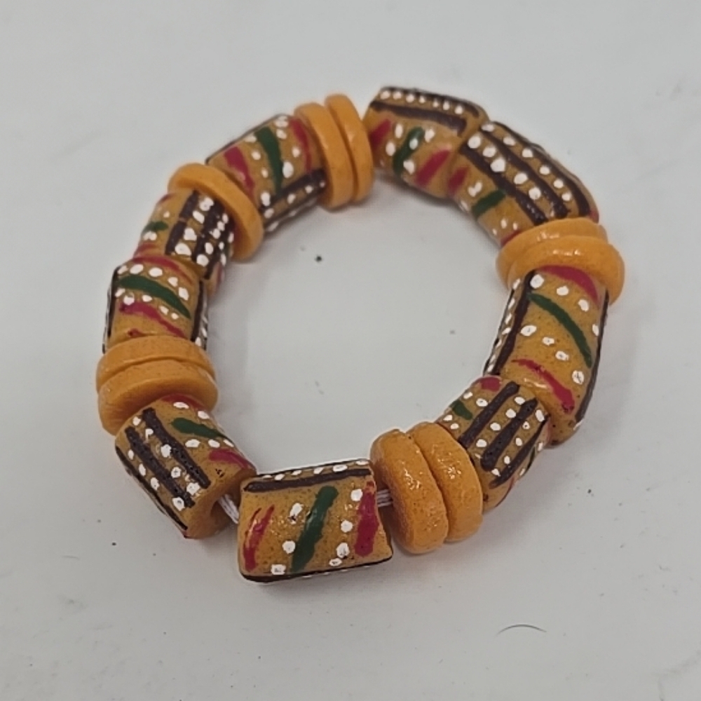 African Krobo‎ recycled yellow glass bead bracelet Ghana west Africa handmade